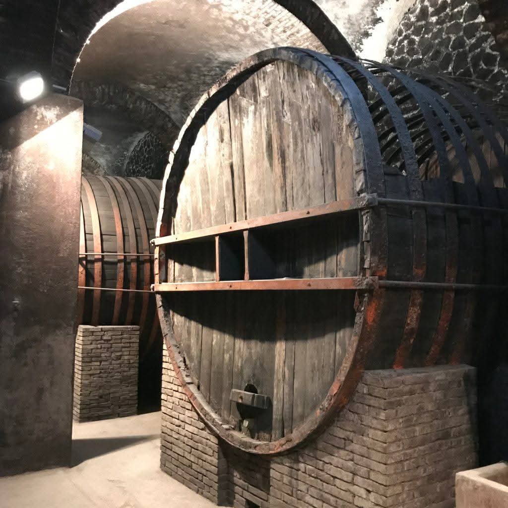 Botti giganti storiche di castagno conservate in una grotta della Tuscia